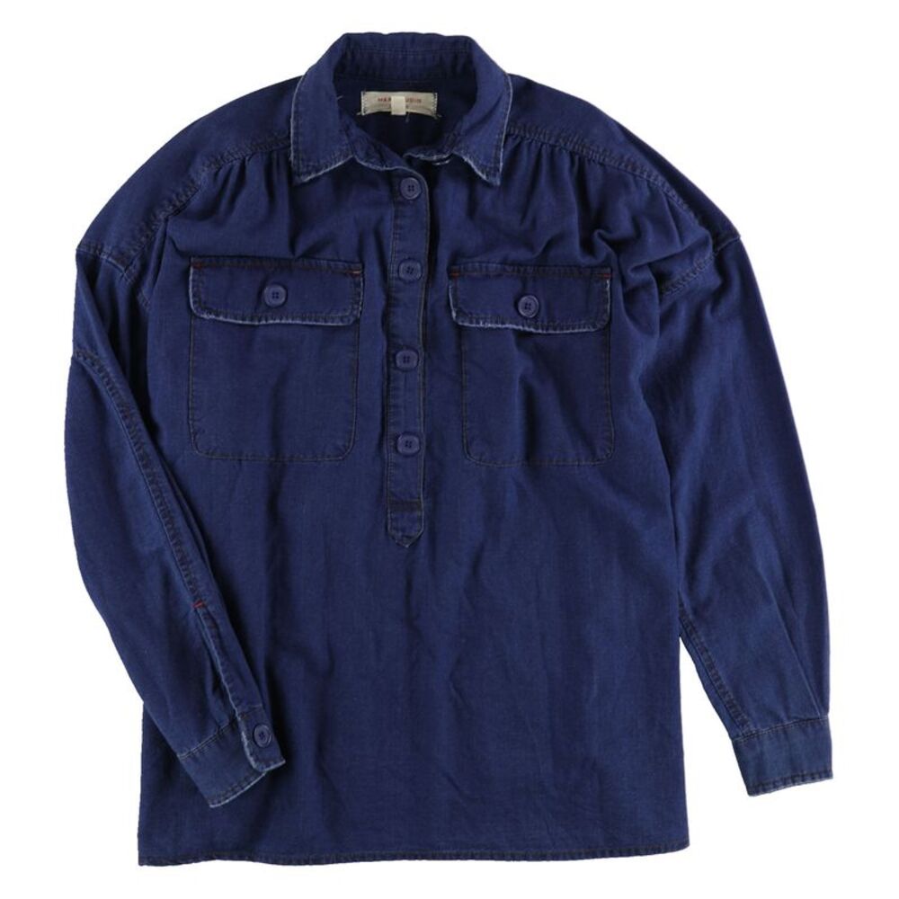 Max Studio London Womens Pocket Knit Blouse, Blue, XS/S, DM